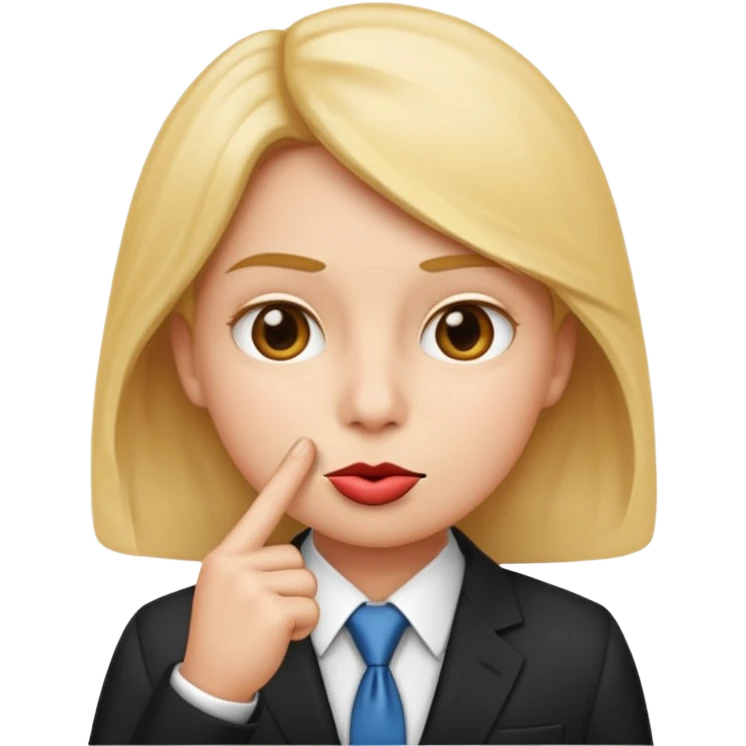 3D render of a shushing face emoji 🤫 dressed in a business suit, holding a finger to its lips. representing deceptive corporate marketing compliance. Studio lighting, cinematic realism, subtle irony, professional color grading emoji