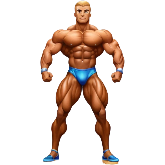 Bodybuilder on stage at a competition, covered in oil, flexing to showcase defined muscles under bright lights. The background shows a professional bodybuilding stage with judges and an audience in soft focus, highlighting the intense focus and discipline of the sport. Transparent background. emoji