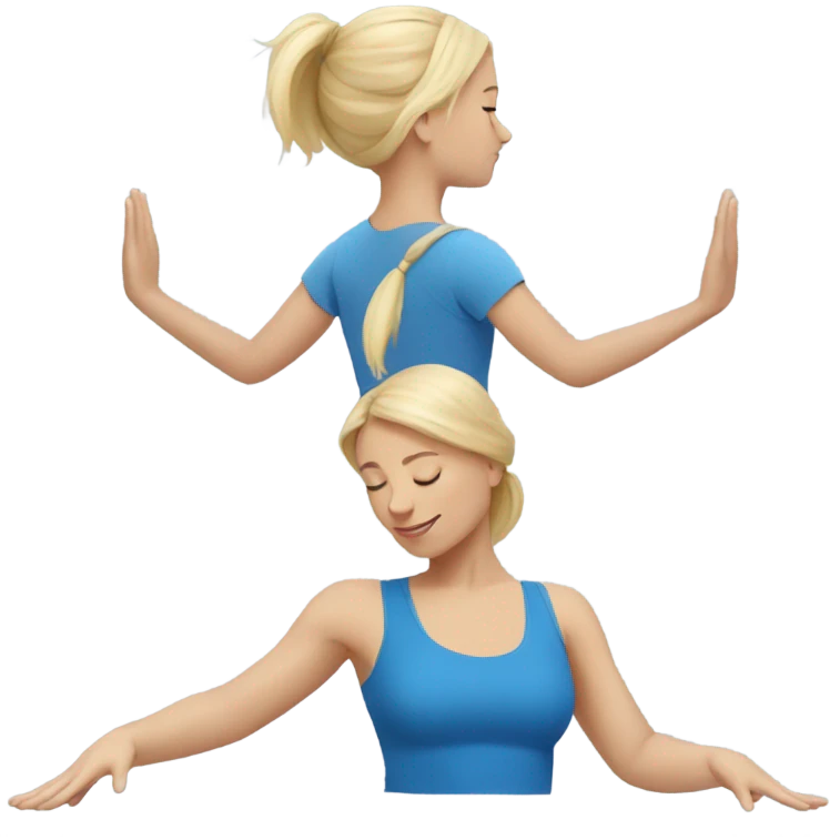 blonde girl doing yoga with blue clothes emoji