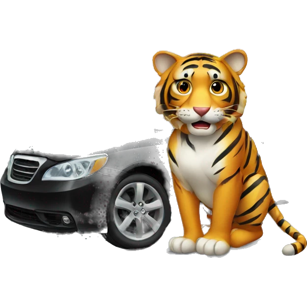 tiger driving black car emoji