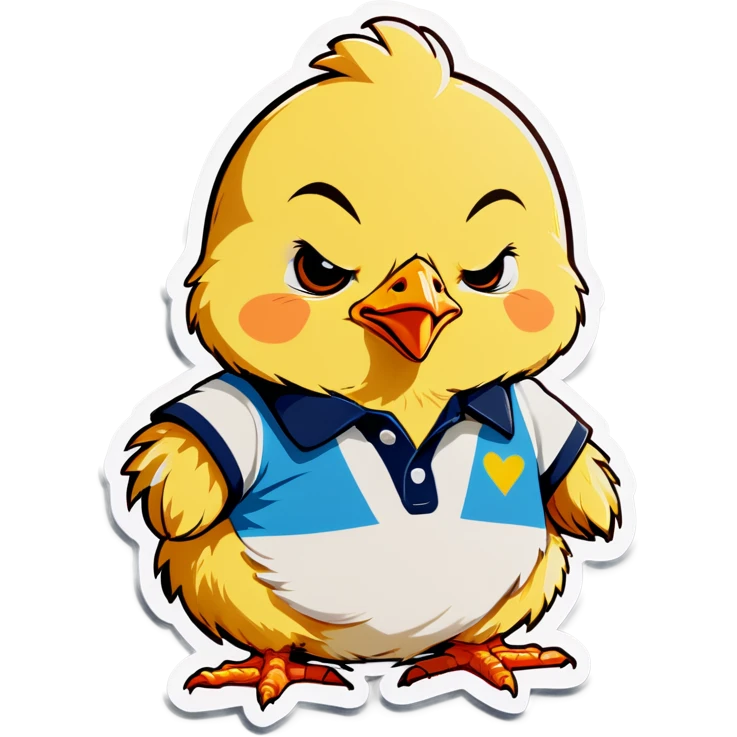 Baby chicken looking very sleepy in a polo shirt emoji