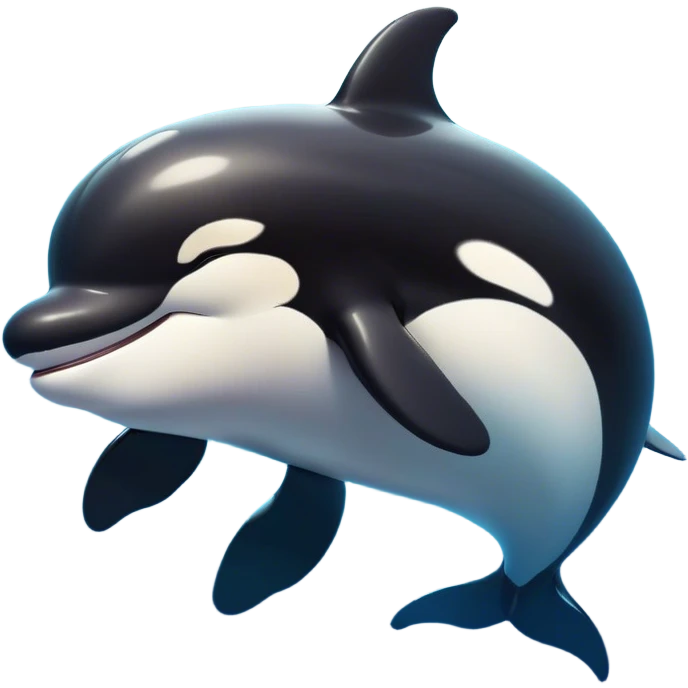 Meme-Worthy Cute Sleeping orca Portrait Emoji, Head resting peacefully with a contented smile, showcasing a smooth black-and-white body with gently drooping fins and eyes softly closed in serene slumber, Simplified yet adorably endearing features, highly detailed, glowing with a soft, drowsy deep-sea light, high shine, relaxed and utterly lovable, stylized with an air of playful oceanic laziness, soft glowing outline, capturing the essence of a sleeping orca that feels destined to become the next viral icon of adorable marine rest! emoji