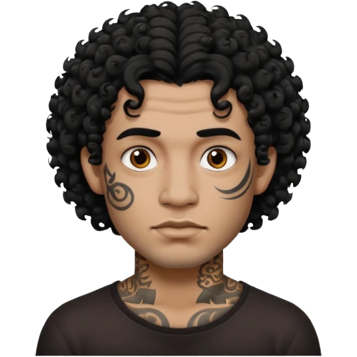man curly hair and heavy face tattoo emoji