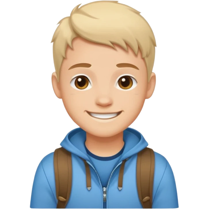 Cartoon avatar sticker of a young person, friendly smile, modern outfit, clean vector illustration, thick outline, flat colors, simple background, sticker style, high quality, transparent background emoji