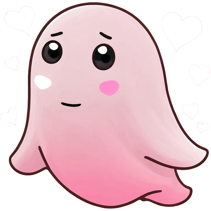 Pink ghost with hearts emoji
