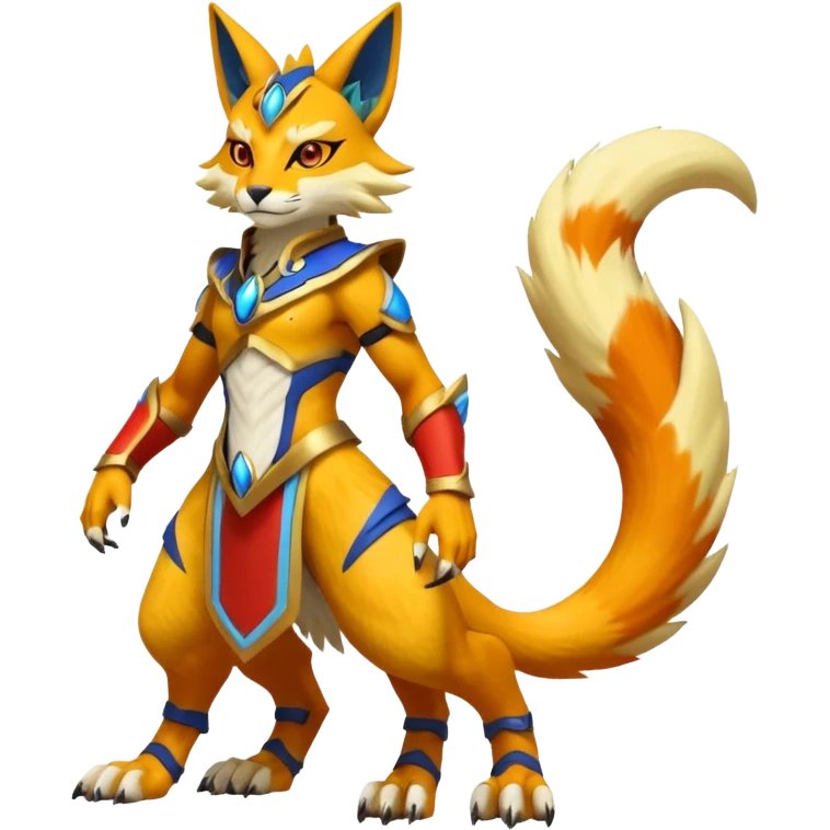 Vernid-Lombax-Koraidon-Renamon-Zeraora-Bastet-Fakémon-hybrid-fusion-creature, full body emoji