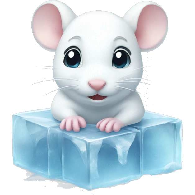 Cute white mouse frozen in block of ice emoji