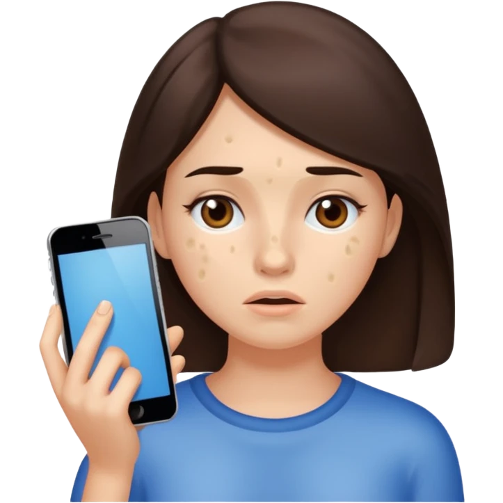 brunette woman with lots of acne emoji