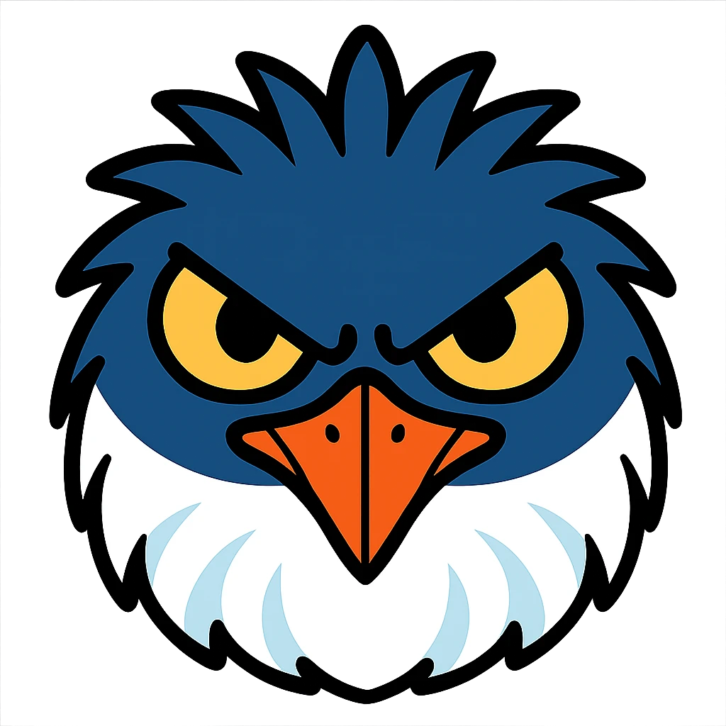 Make the cute magpie face look evil with sinister eyes and a mischievous expression, no background. emoji