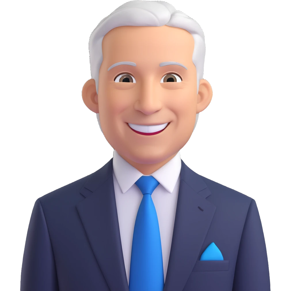 highly detailed realistic 3d illustration of Tony Petitti, the Big Ten commissioner, smiling, facing forward, from the waist up, wearing a dark suit and a blue tie emoji