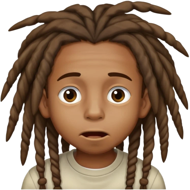 A brownskin boy with dreads going down to his mouth and he has a plain mood with low eyes emoji