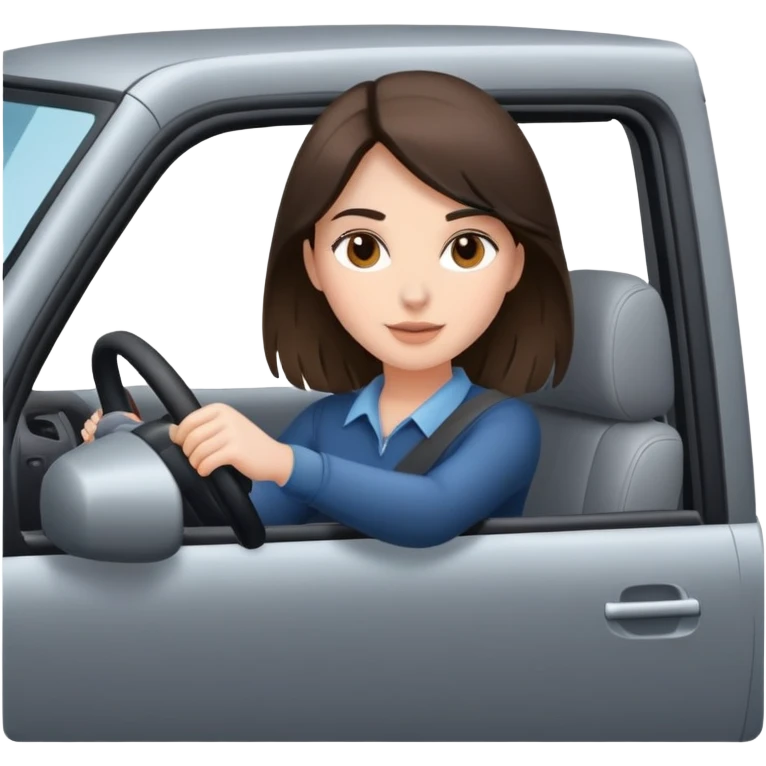 Brunette girl driving grey suv emoji