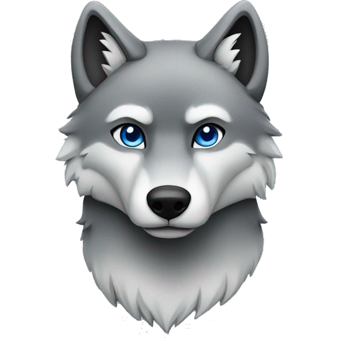 Full-body Grey wolf with black paws, black muzzle, black tail. with blue eyes. full body emoji