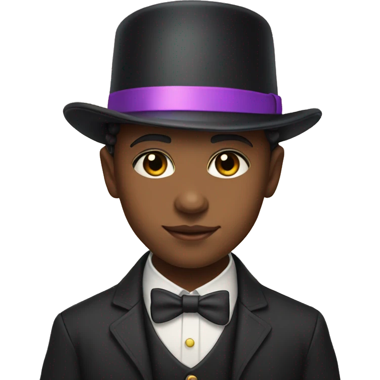 Nonbinary kid with light brown skin brown eyes and rainbow hair wearing a top hat  emoji