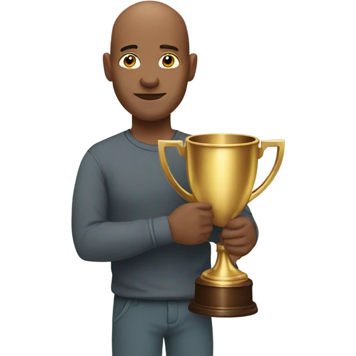 Bald brown man on a trophy emoji