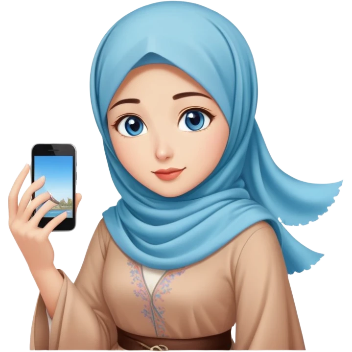 Turkish beautiful finish Konya girls blue eyes with lovely cherry blossom hijab long tail dress and she takes photo from sky emoji