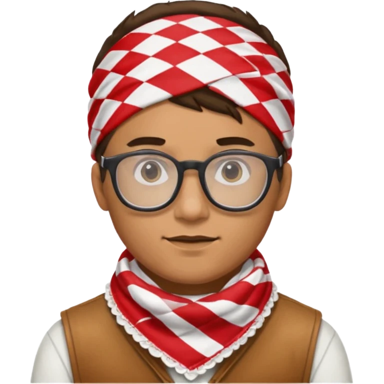 man wear red and white checkered bandana, glasses emoji