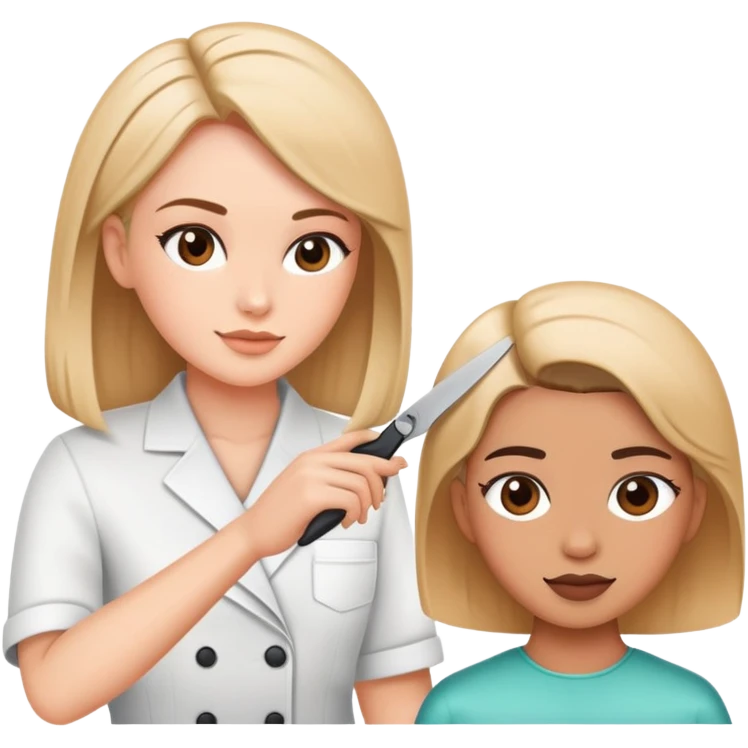 beauty salon instructor teaching a student how to cut hair emoji