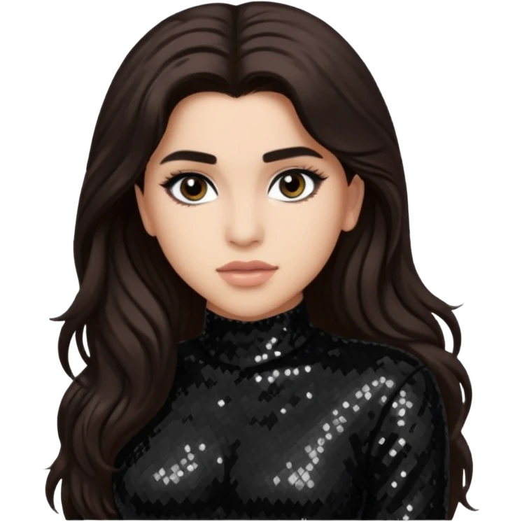 Lauren Jauregui from Fifth Harmony with long dark brown hair, black sequin outfit emoji