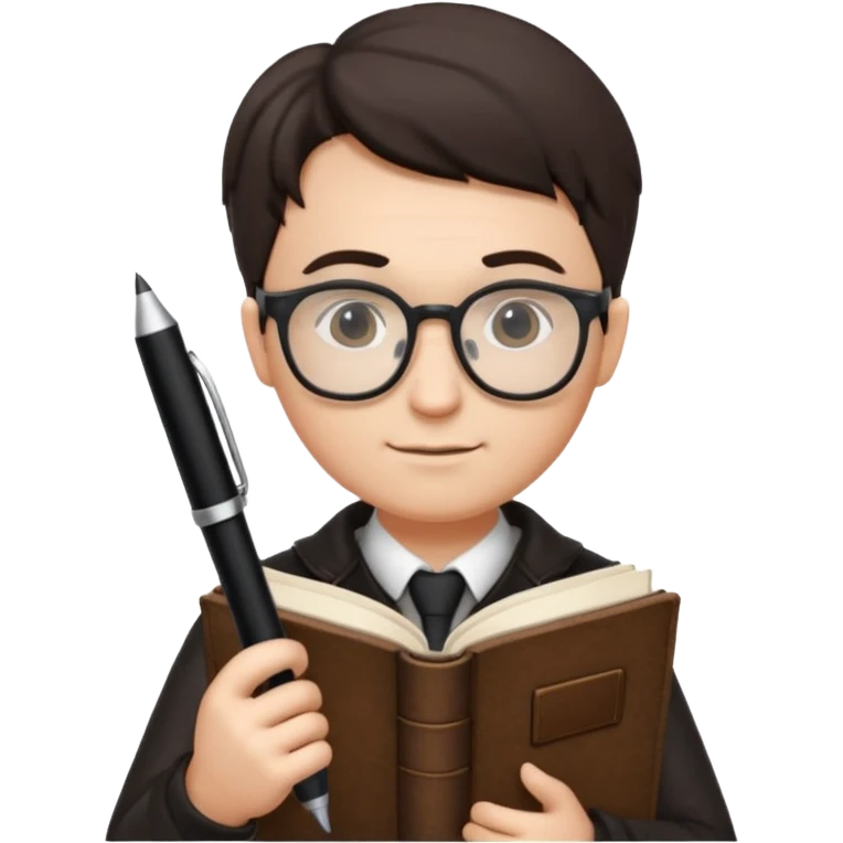 writer holding big pen in hand and book in other hand, wearing glasses emoji