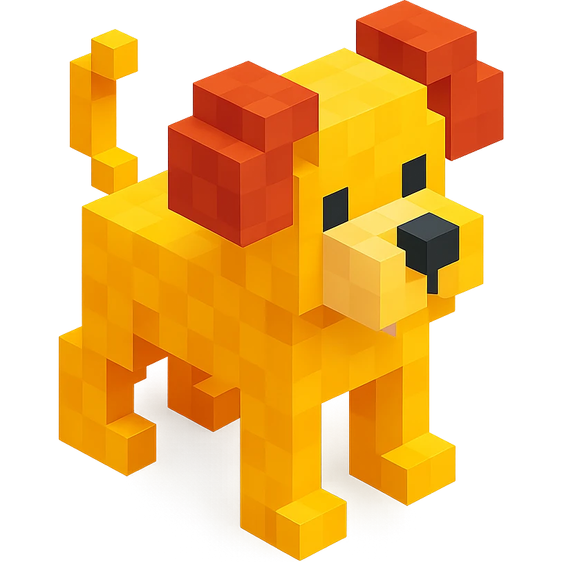 <SystemPrompt>
                <Style>
                  <Name>Voxel Emoji Art</Name>
                  <Description>A playful, isometric voxel style that mimics pixel art in 3D, commonly used for emojis, UI icons, and symbols. Rendered with bright, vibrant colors and no shadows.</Description>
                  <VisualRules>
                    <Geometry>
                      <BaseUnit>Cube</BaseUnit>
                      <GridAlignment>Isometric</GridAlignment>
                      <VoxelSize>Consistent</VoxelSize>
                    </Geometry>
                    <Color>
                      <Palette>Vivid and High Saturation</Palette>
                      <Gradient>Allowed on faces for subtle lighting</Gradient>
                    </Color>
                    <Lighting>
                      <Style>Soft studio lighting</Style>
                      <Shadows>Subtle ambient shadows</Shadows>
                    </Lighting>
                    <Detailing>
                      <Outline>None</Outline>
                      <Texture>Flat color (no texture noise)</Texture>
                      <Effects>None</Effects>
                    </Detailing>
                  </VisualRules>
                </Style>
                <Generation>
                  <PromptTemplate>
                    <![CDATA[
                      Render a voxel-style 3D illustration of a {subject}, using bright colors and blocky pixelated geometry. The object should appear playful and clean, similar to emoji aesthetics, with no shadows and no outlines. Lighting should enhance the 3D depth without harsh contrast.
                    ]]>
                  </PromptTemplate>
                </Generation>
              </SystemPrompt>
              {subject} = dog emoji