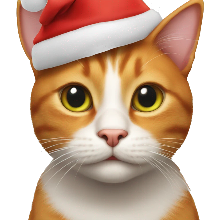 a ginger cat with cute eyes and very big ears with a christmas hat emoji