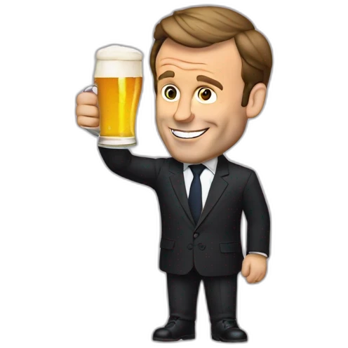 Emmanuel Macron holding a beer emoji