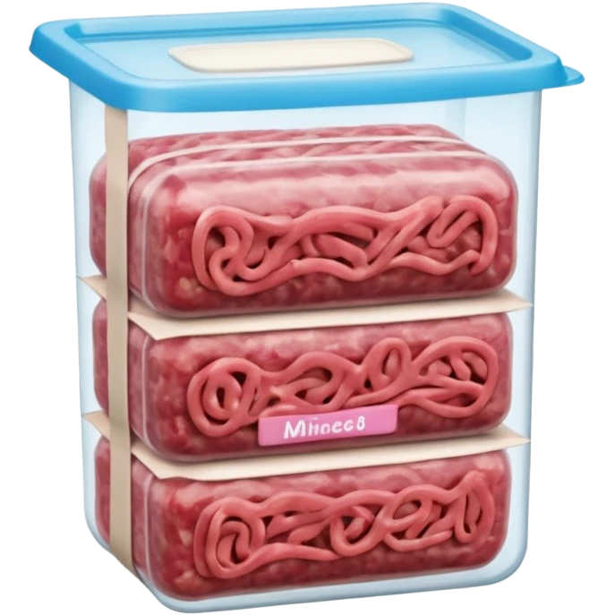 A 3D cartoon pack of minced meat wrapped in transparent plastic, supermarket-style packaging, Memoji-style. emoji
