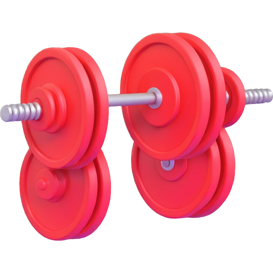Barbell with weight plates gym equipment floating in the air, bright colors emoji