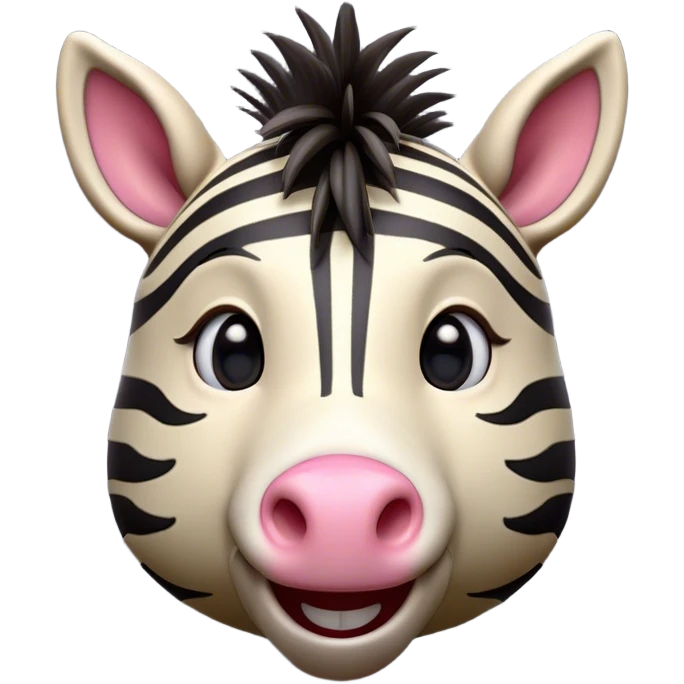 Cinematic Comical Zebra Portrait Emoji, Head tilted dramatically with an exaggeratedly amused expression, featuring a striking, glossy striped fur with bold contrasts, a refined, equine head with a long snout and alert ears, and wide, expressive eyes filled with playful disbelief, Simplified yet hilariously expressive features, highly detailed, glowing with a slightly sassy glow, high shine, dramatic yet playful, stylized with an air of cheeky savannah mischief, bright and endearing, soft glowing outline, capturing the essence of a spirited and over-the-top zebra that feels like it could prance its way into internet fame instantly! emoji