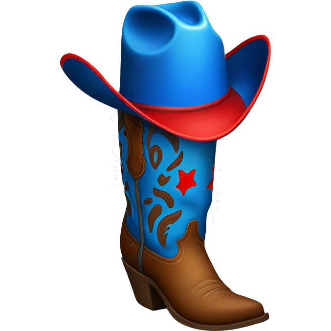 Tall blue cowboy boot with red cowboy hat on top emoji