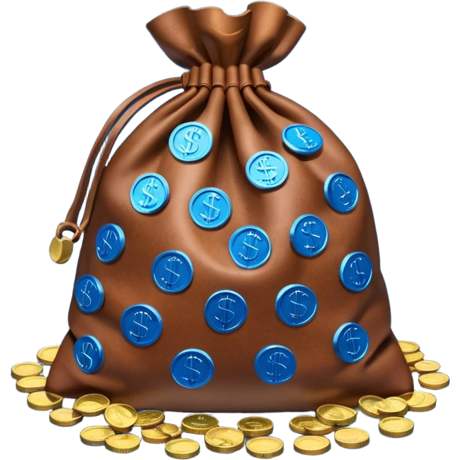 brown money bag of blue coins emoji