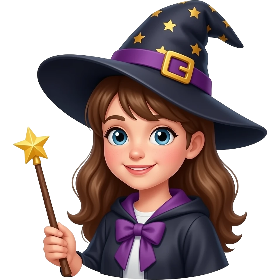 Girl with wizard hat and wand emoji
