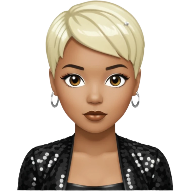 LeToya Luckett with short platinum blonde hair, black sequin outfit emoji