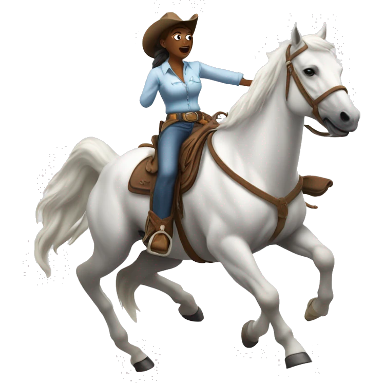 Cowgirl riding a white horse doing a sliding stop  emoji