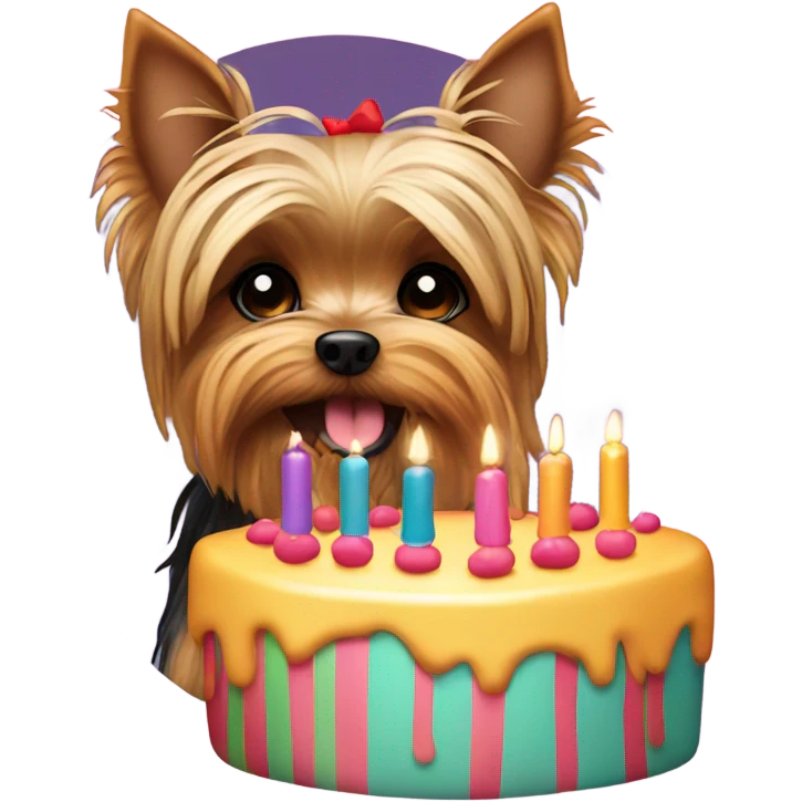 Yorkie dog with a cake  emoji