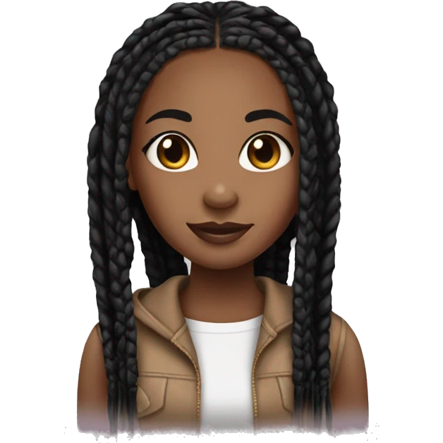 cute brown skin girl with black box braids emoji