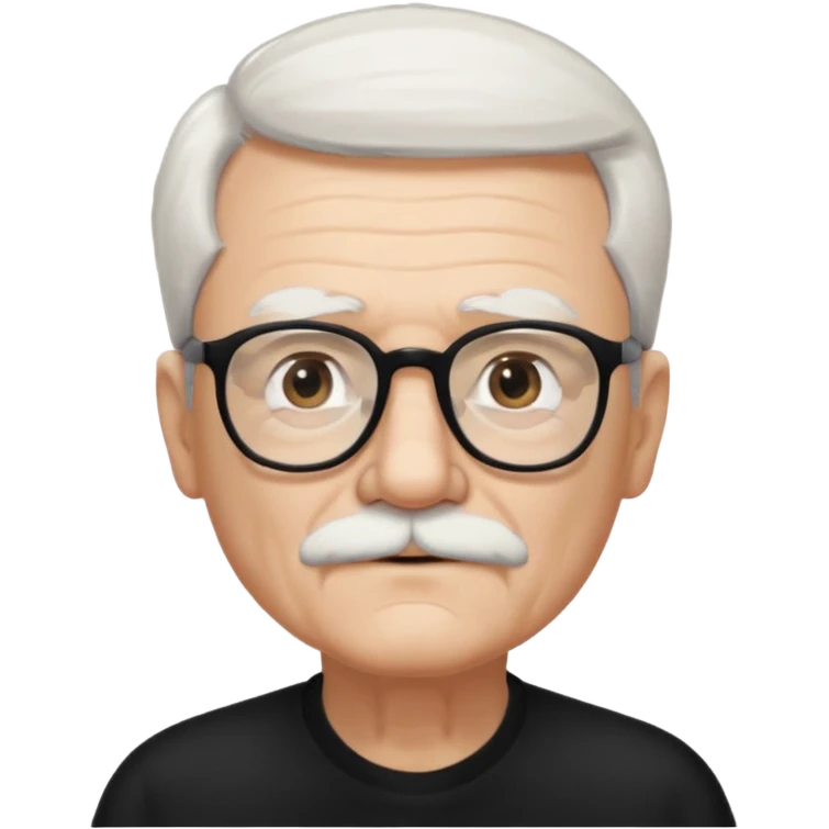 An elderly man with white hair and mustache, wearing black glasses and looking straight ahead with a gentle expression. emoji