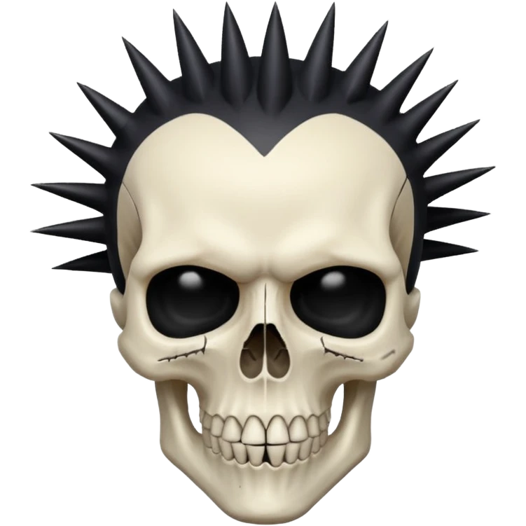 long spikey hair on a sharp looking skull emoji