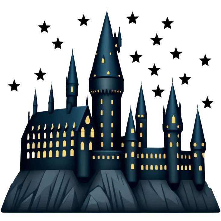 Harry Potter series, Hogwarts castle silhouette with stars, outlined only emoji