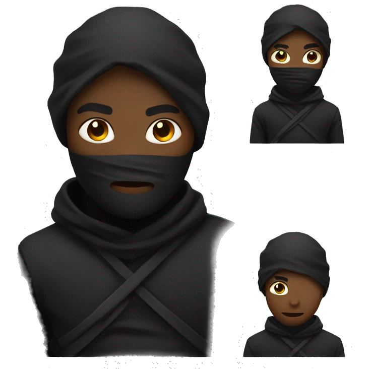 black ninja with blurred mouth emoji