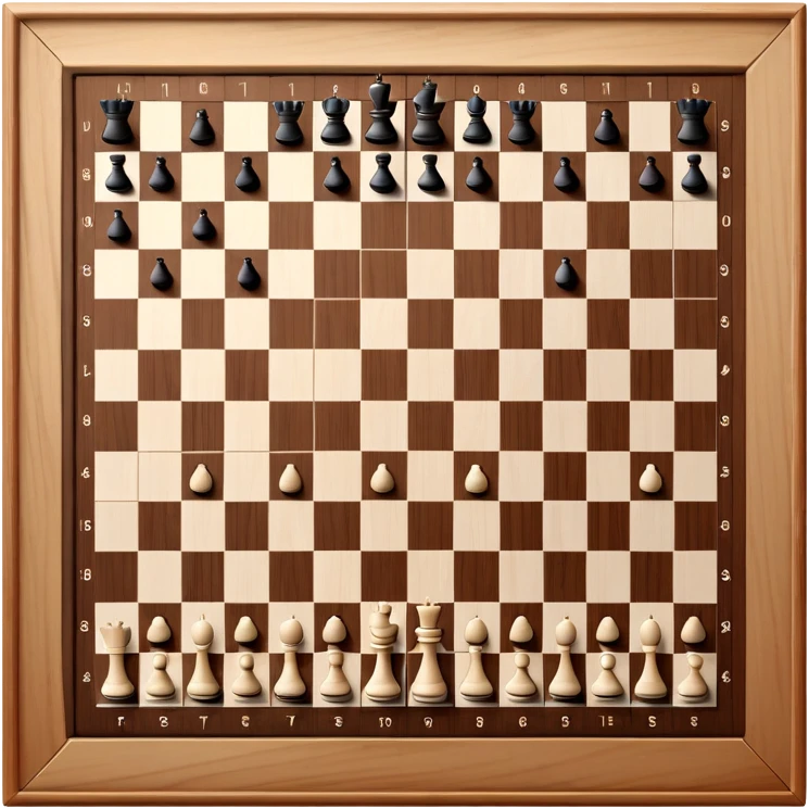 traditional chess board with a wooden border surrounding the 8x8 grid of alternating black and white squares, no chess pieces, top-down view emoji