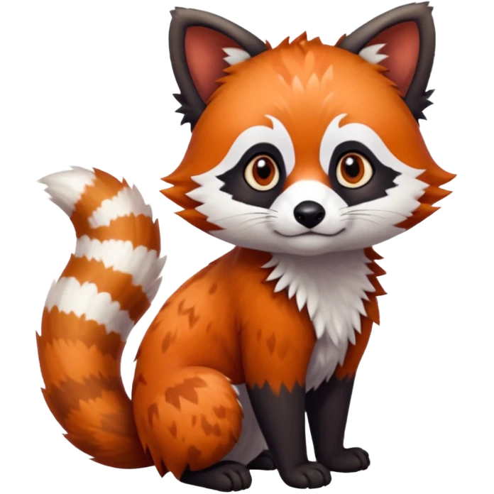 Black-eared Realistic patterned speckled flurry scaly 4-legged quadrupedal Red-Panda-Munchkin-Kitten-Lemur-Raccoon-Dog-Red-Fox-Bobcat-animal-fusion-hybrid, Full body emoji