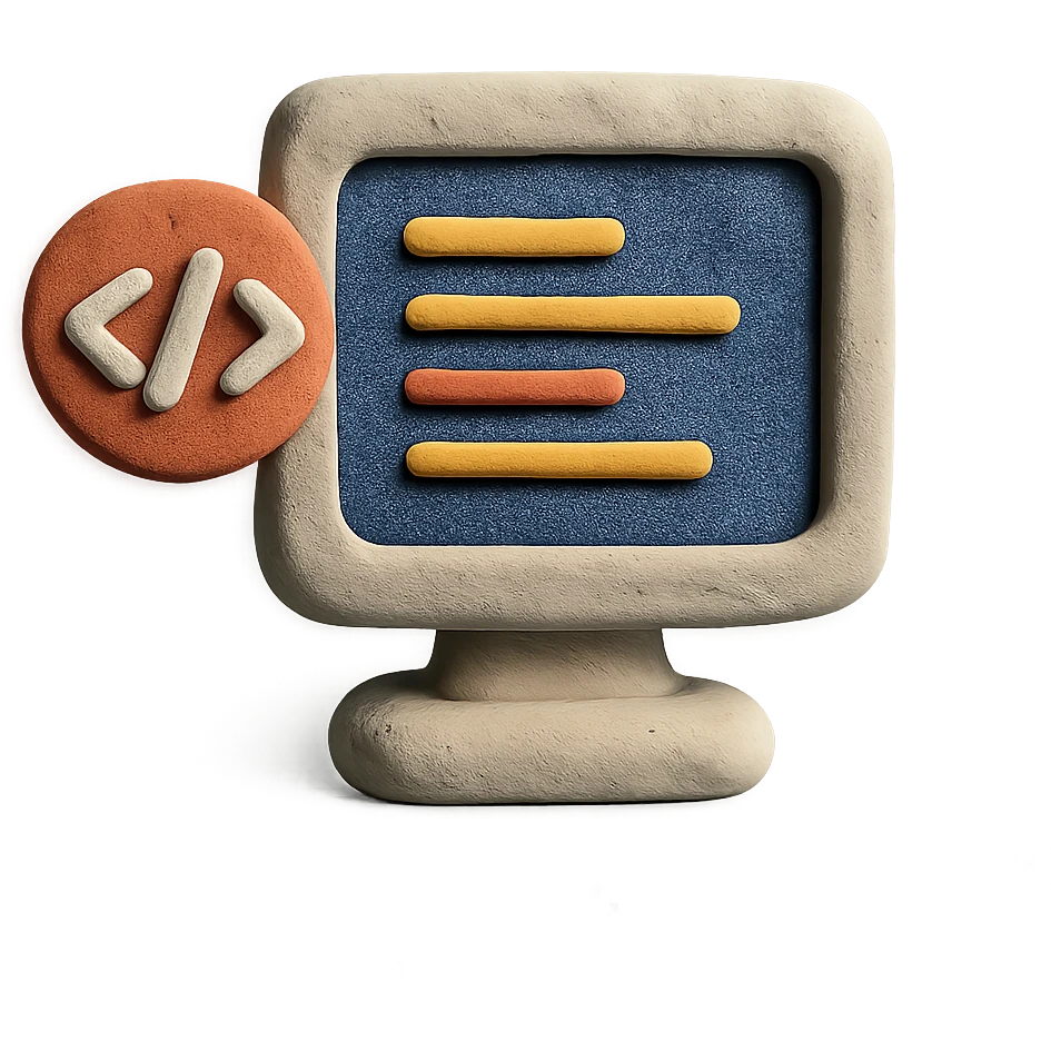 claymation style software icon, clay computer with code on screen emoji