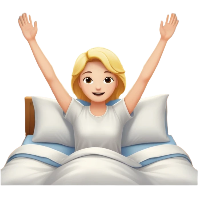 person waking up in bed, stretching with sunlight coming through the window, cheerful and fresh emoji