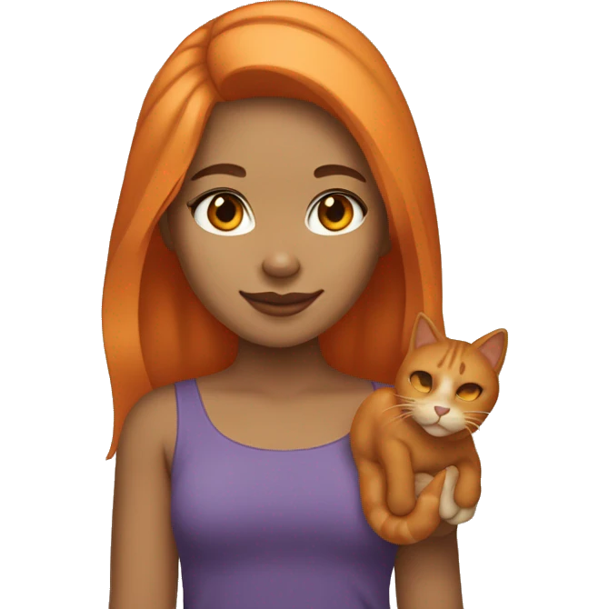 light skin Brown hair girl with orange cat emoji