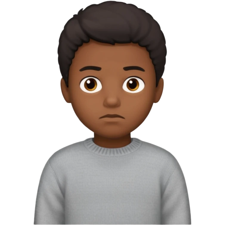 black boy with medium 4b hair serious face expression and dark brown eyes and sweater  emoji