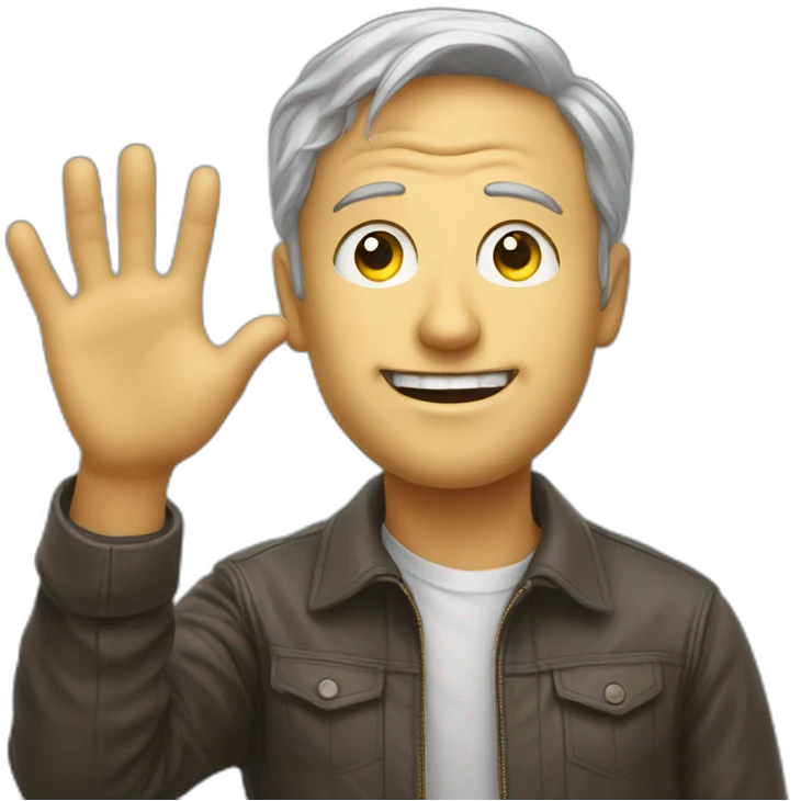 a man waves hello, bitcoin in his eyes emoji