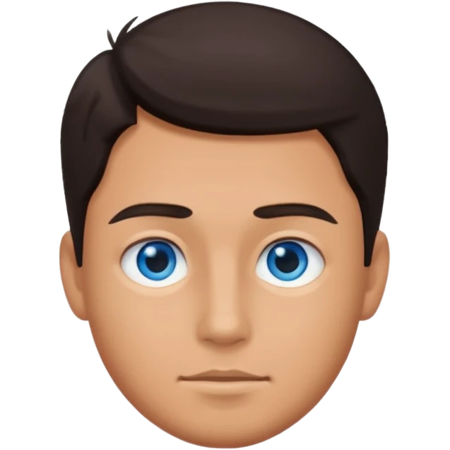Realistic guy with tanned skin  Dark hair, blue eyes, round face emoji