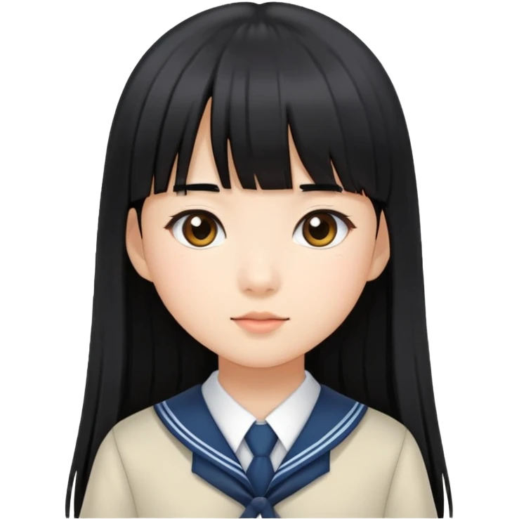 young Asian girl in school uniform, long straight black hair with straight bangs emoji